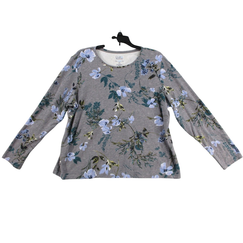 Croft & Barrow The Classic Tee Womens XXL Gray Floral Long Sleeve Cotton Shirt